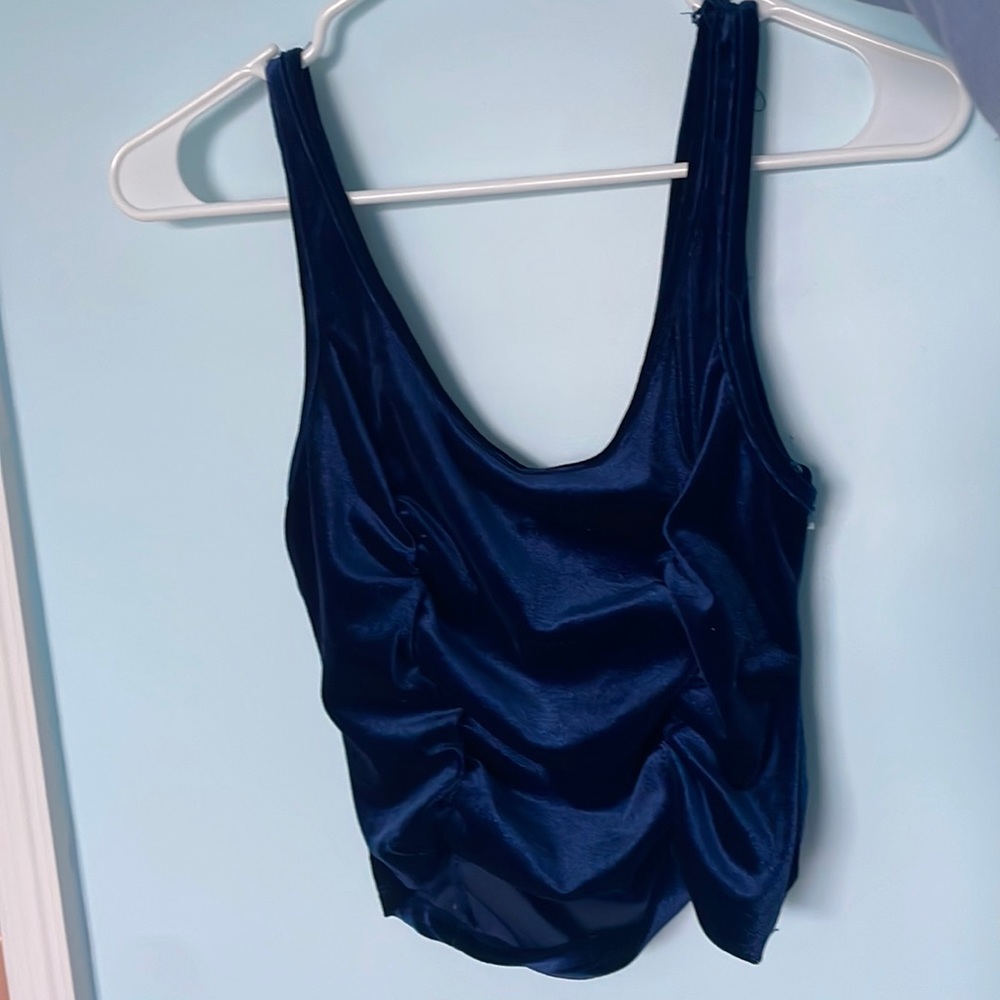 Dark blue velvet sinched tank top